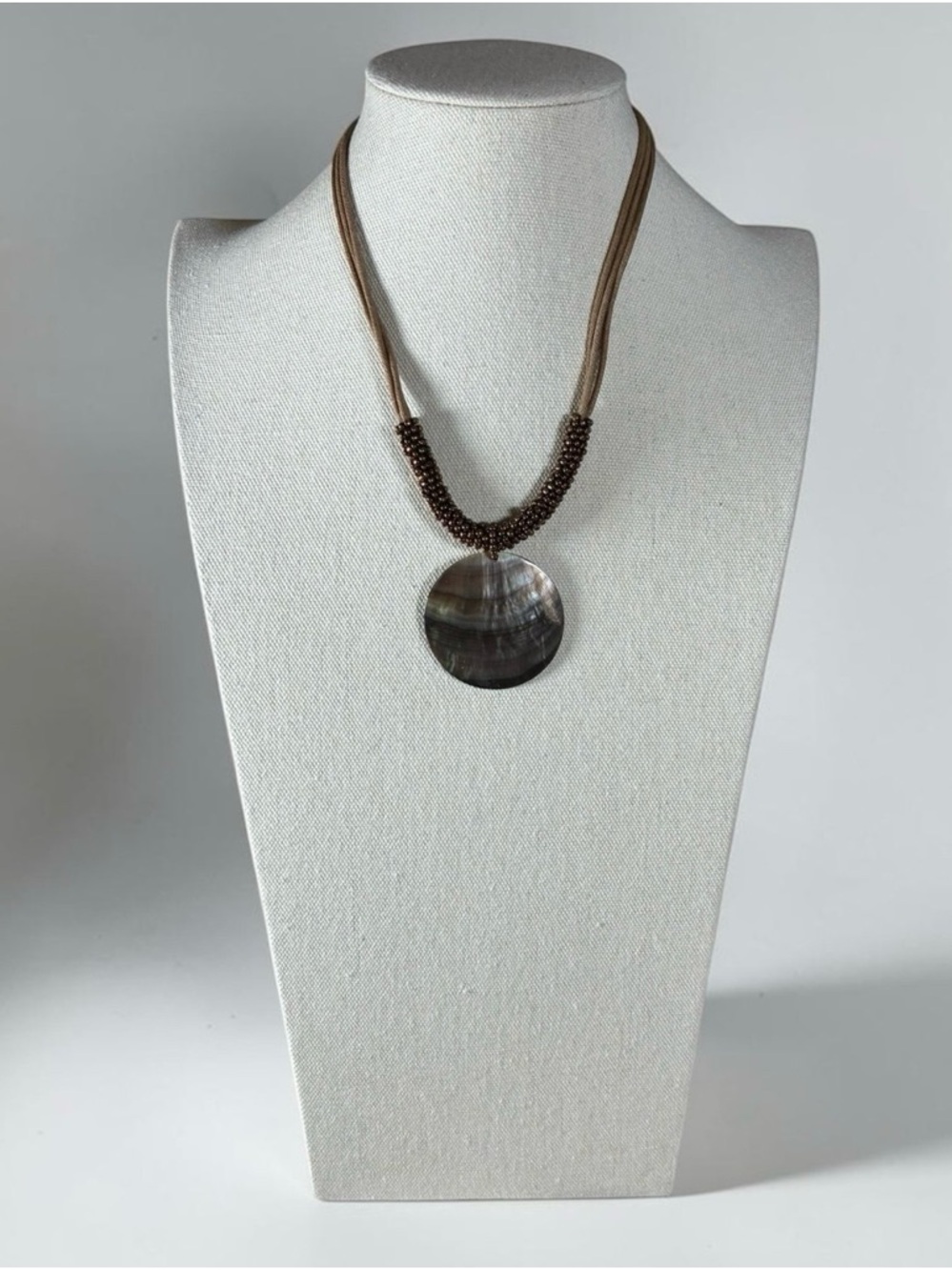 Lia Sophia Multi Strand Brown Shell Disc Pendant Necklace